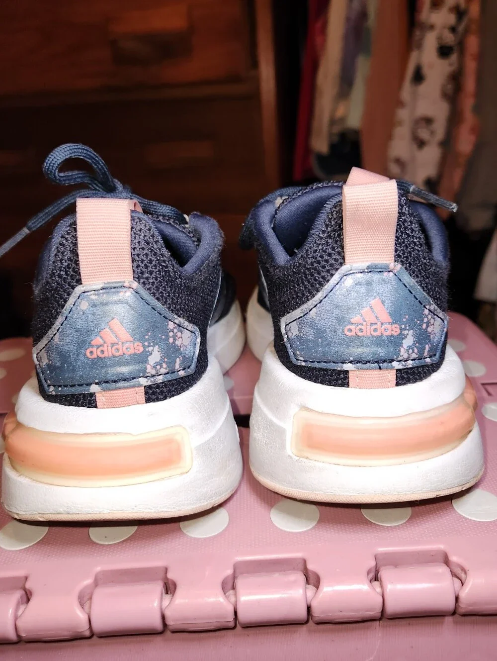 adidas Girls Kids Navy Mesh Sneakers with Light Pink Details
